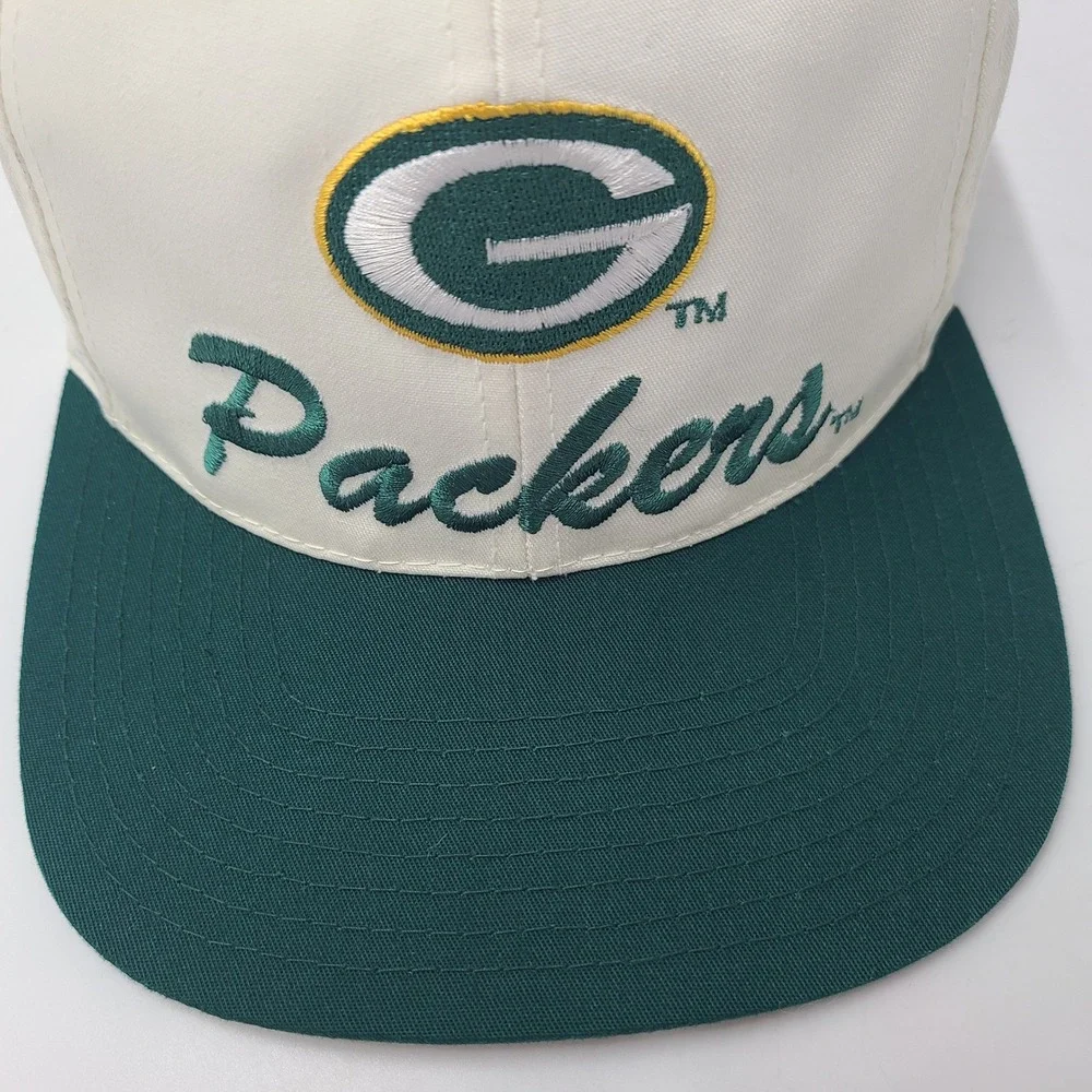 Vintage Green Bay Packers Hat Snapback Logo 7 White Green NFL Football Script